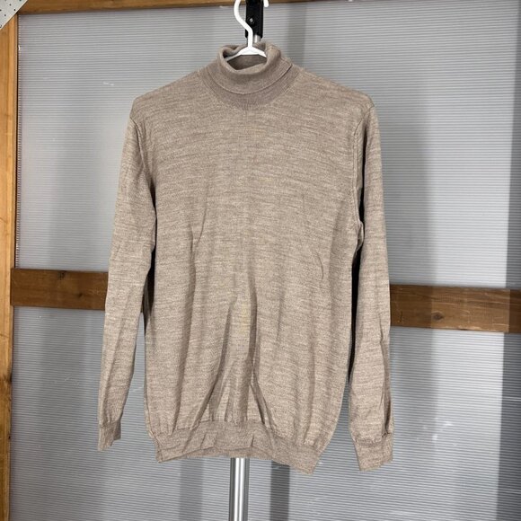 Zara Wool Blend Heathered Brown Lightweight Turtleneck Sweater Sz L - Picture 1 of 13